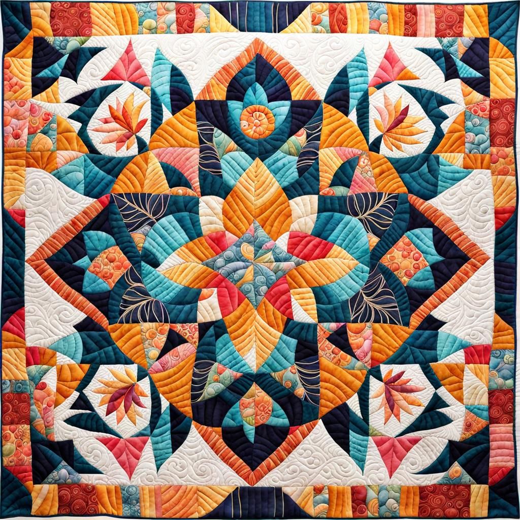 Handmade Quilt with Geometric Floral Design