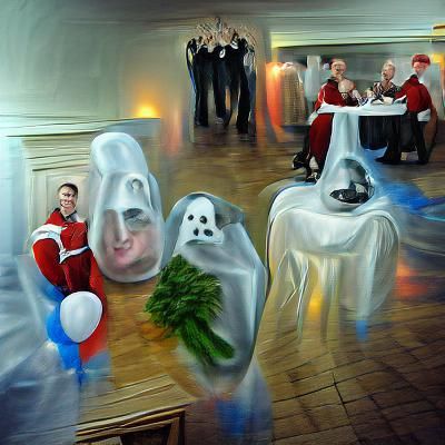 Hyperrealistic Halloween Christmas Party with Ghosts