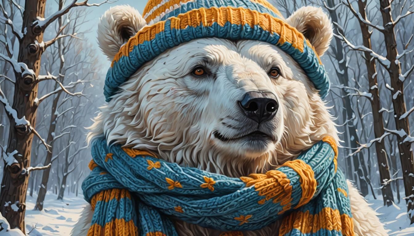 Whimsical Polar Bear Portrait in Stylized Wildlife Art