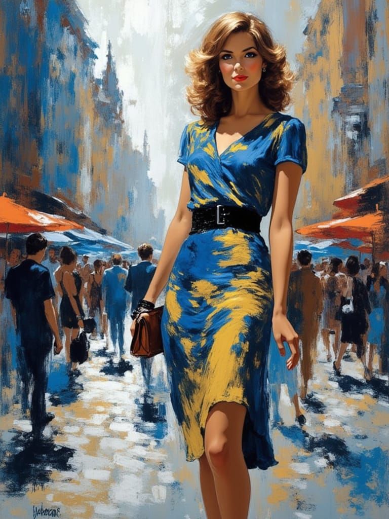 Impressionist Vintage Fashion Scene in Swinging London