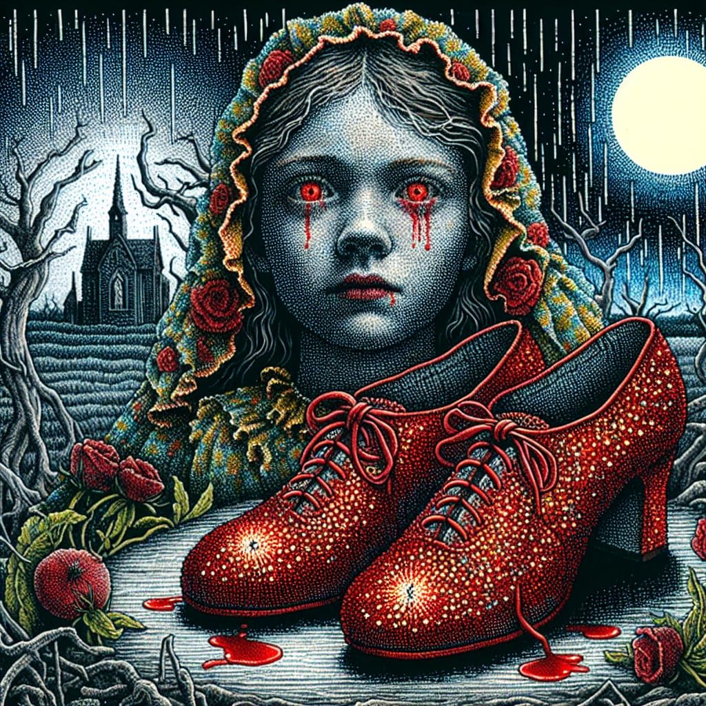 Bleeding Feet: A Pointillistic Portrait in Red