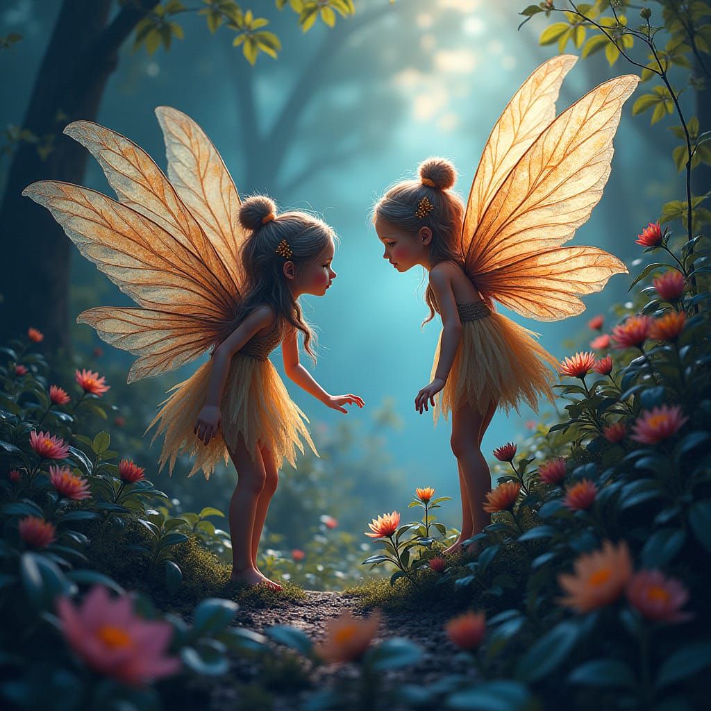 Detailed Fairies in Lush Fantasy Landscape