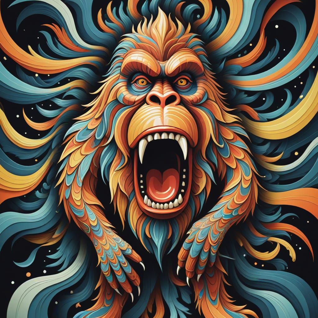 Abstract Bigfoot Vector Fractal in Gouache Style