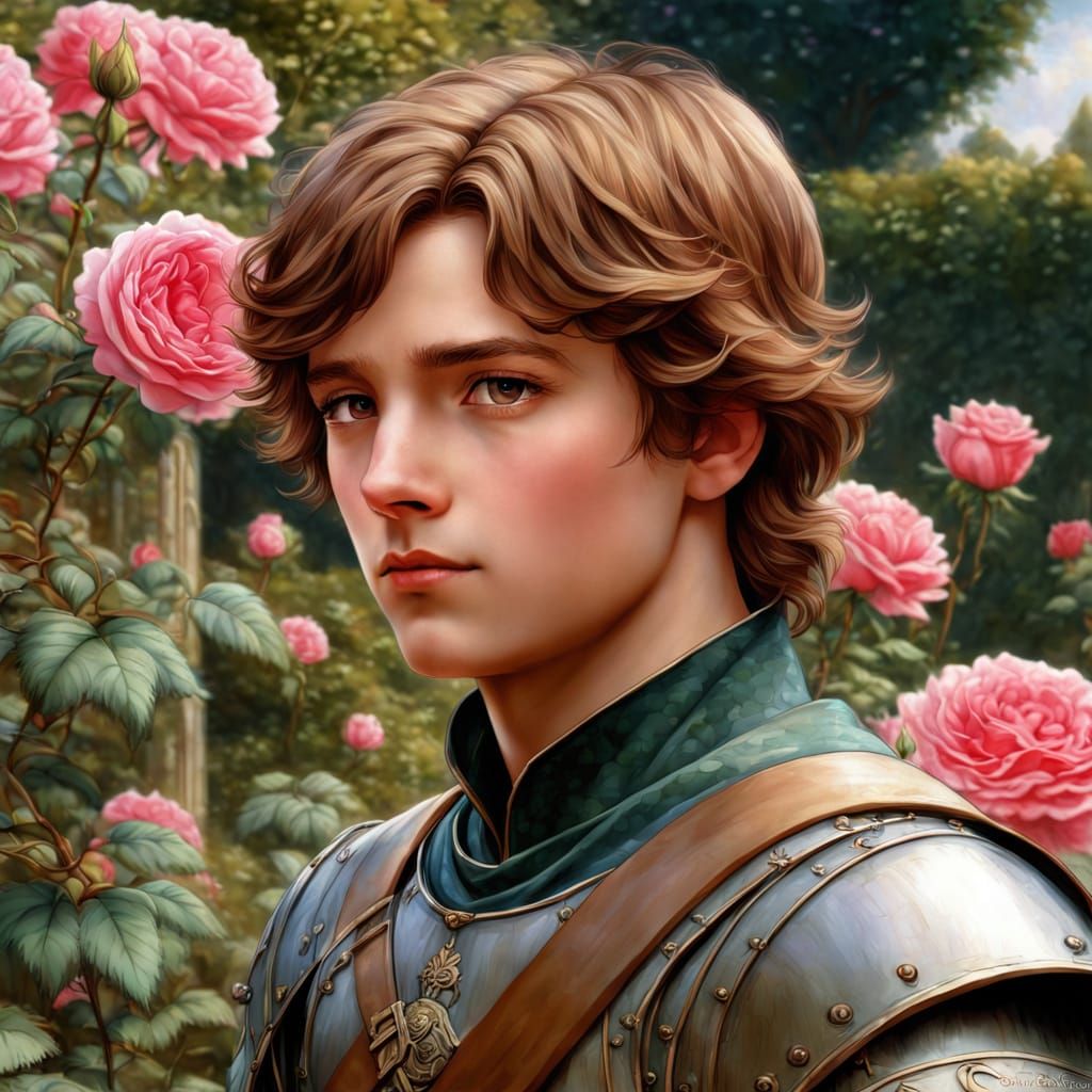 Medieval Boy in a Fantasy Rose Garden