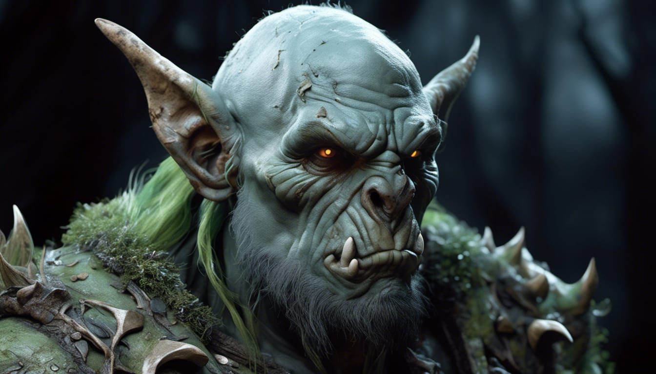 Hyperrealistic Orc Portrait in Wooded Setting