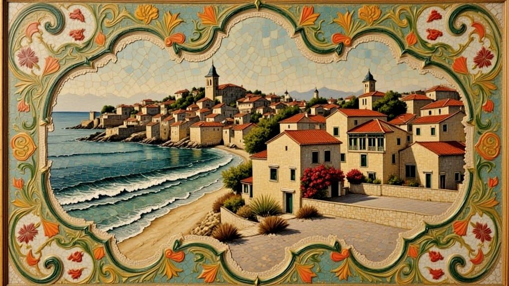 Vibrant Oriental Mosaic in Impasto Oil Paint Style