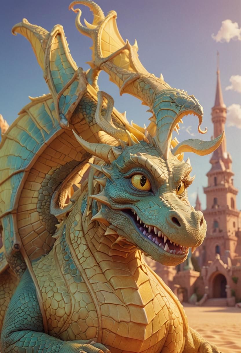 Feminine Dragon in Pixar-Inspired 3D Digital Art