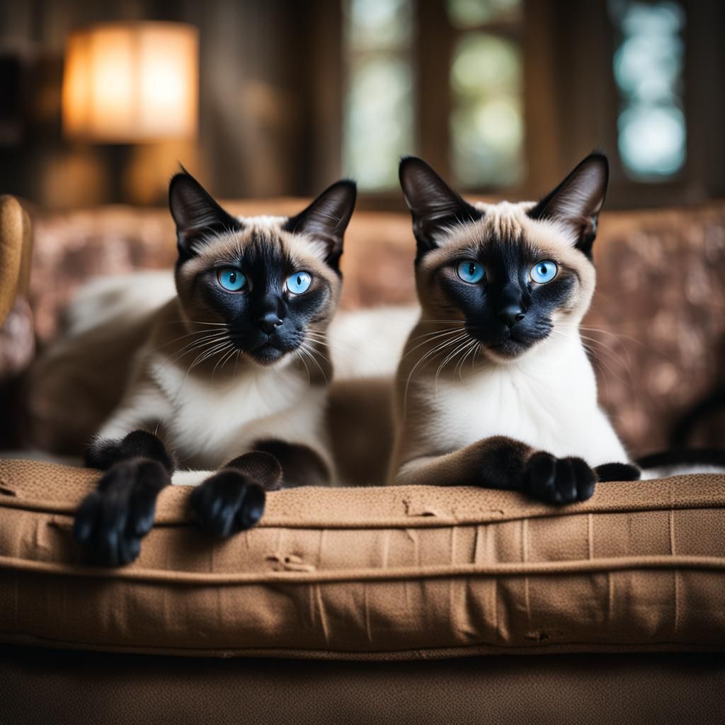 Alert Siamese Cats in Witch's Old House Photo