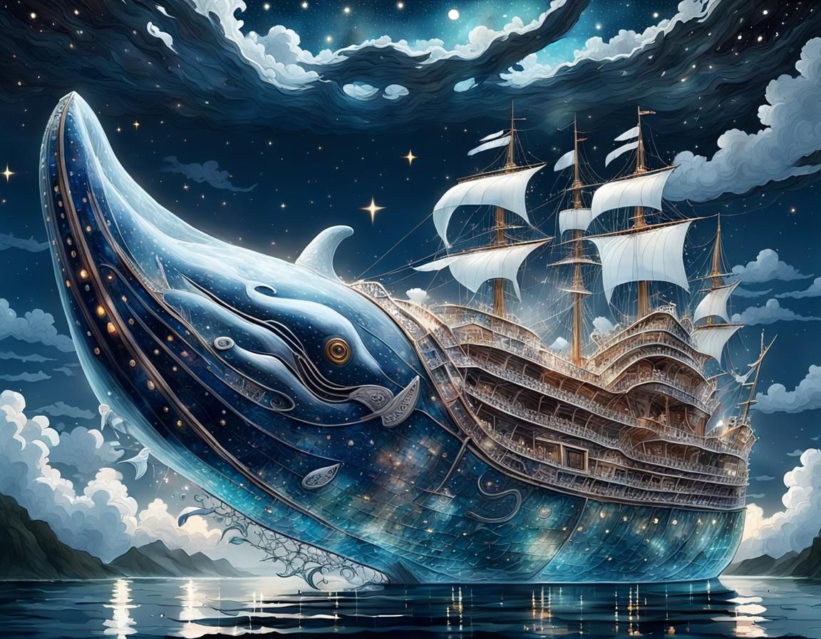 Crystalline Whale Ship Navigating Starry Seas