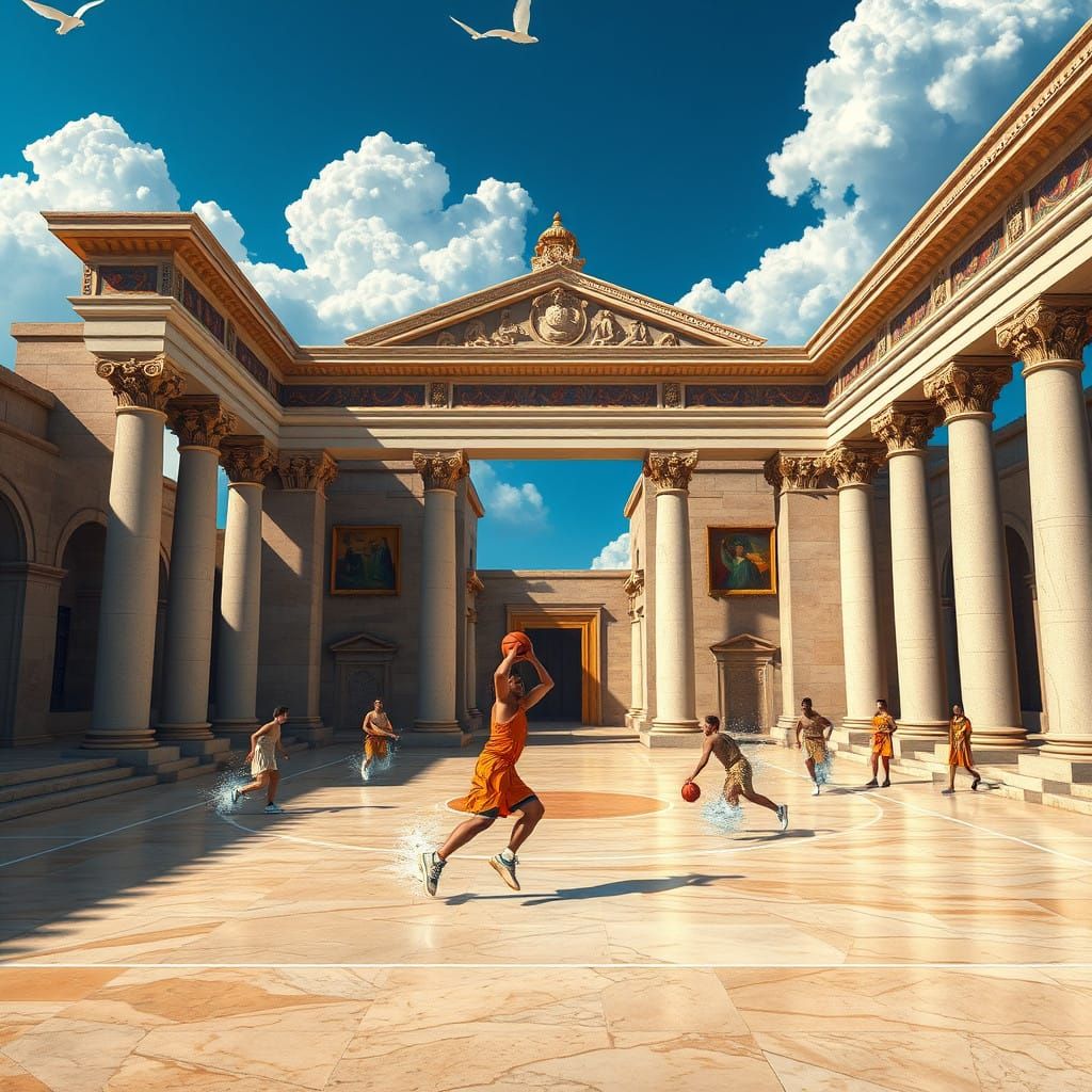 Ancient Roman Basketball Court in Vibrant Renaissance Style