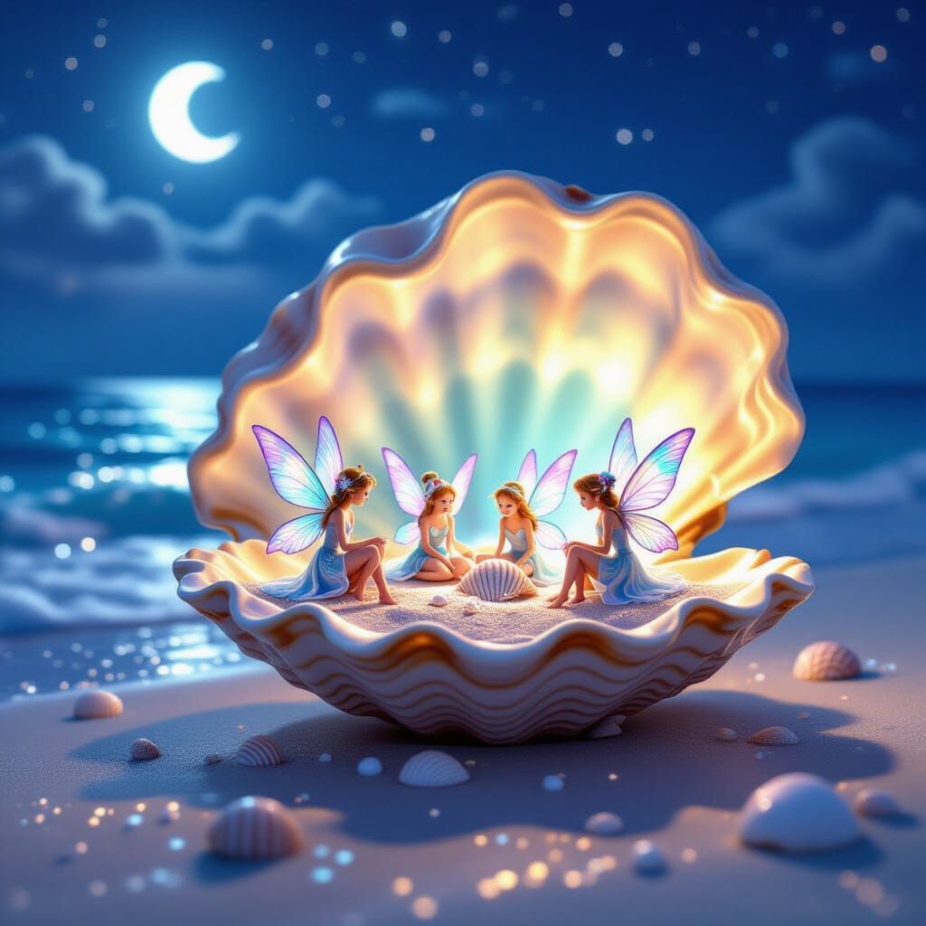 Seashell Fairy Kingdom at Night: Fantasy Concept Art