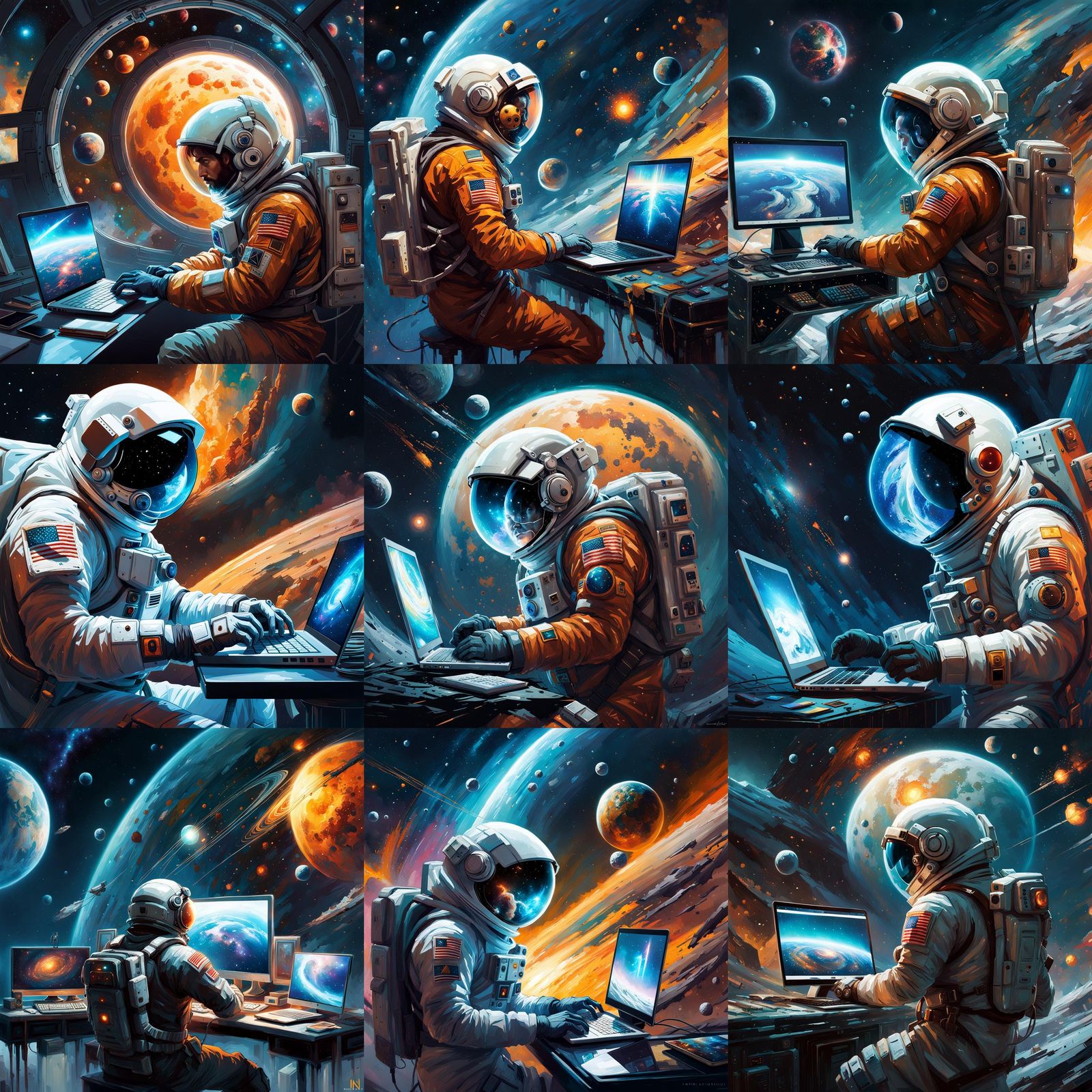 Cosmic Astronaut Browsing Internet: Digital Pop Art