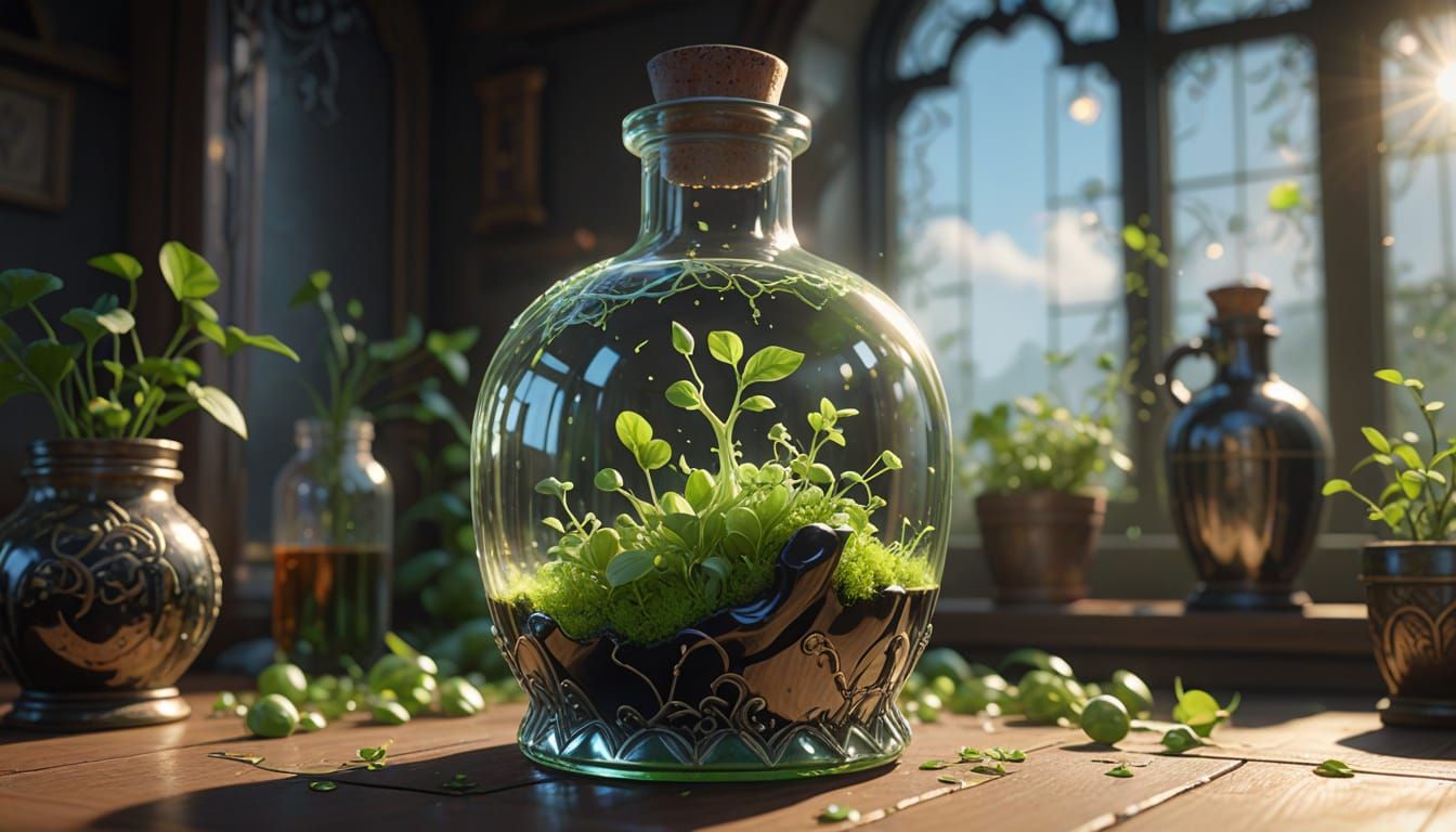 Ornate Growth Potion Bottle in Detailed 3D Anime Art
