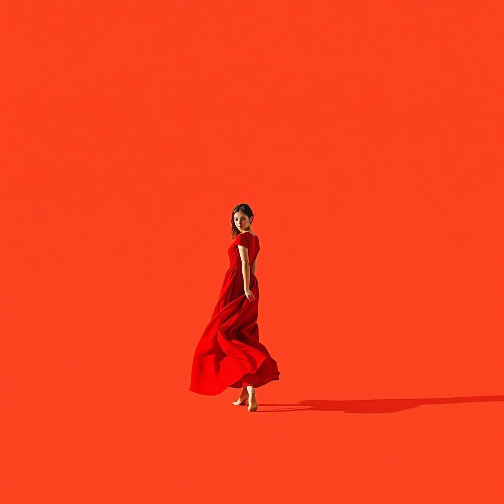 Minimalist Woman in Red Dress: Color Field Painting