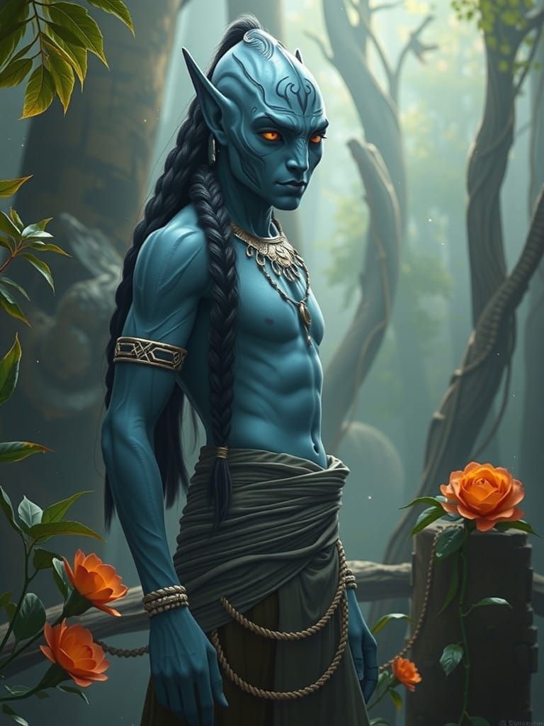 Ethereal Na'vi Warrior in Bioluminescent Hues