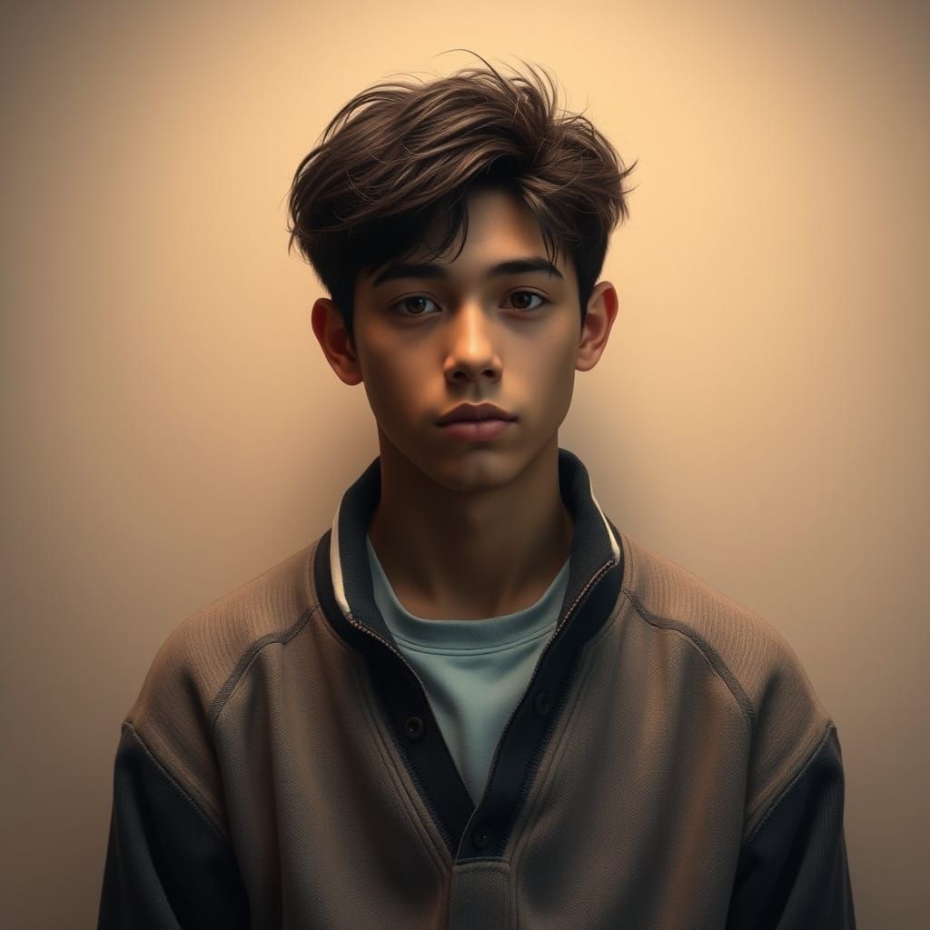 Young Man's Melancholy Portrait in Soft, Warm Light