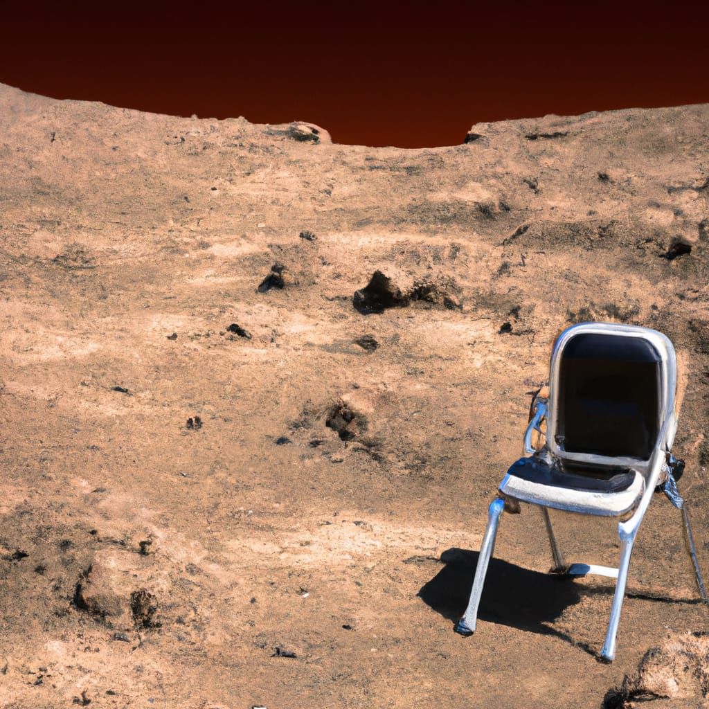 empty chair on mars with earth in the background