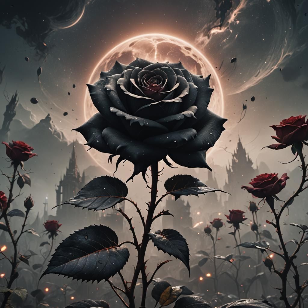 Black Rose in Parallel Universe: Detailed Matte Painting