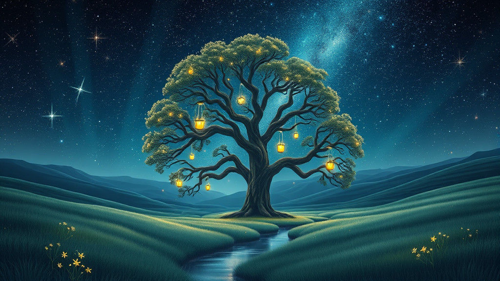 Dreamlike Landscape with Starry Sky and Wishes