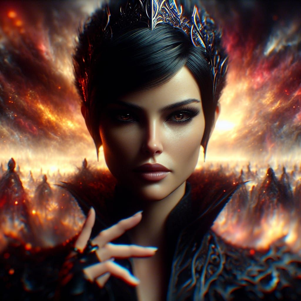 Powerful Sorceress with Pixie Cut in Digital Matte Painting