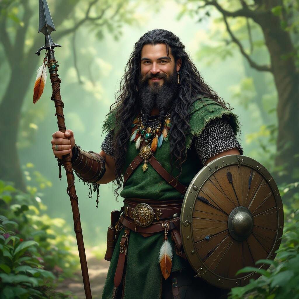 Paladin with Braided Beard in Lush Forest