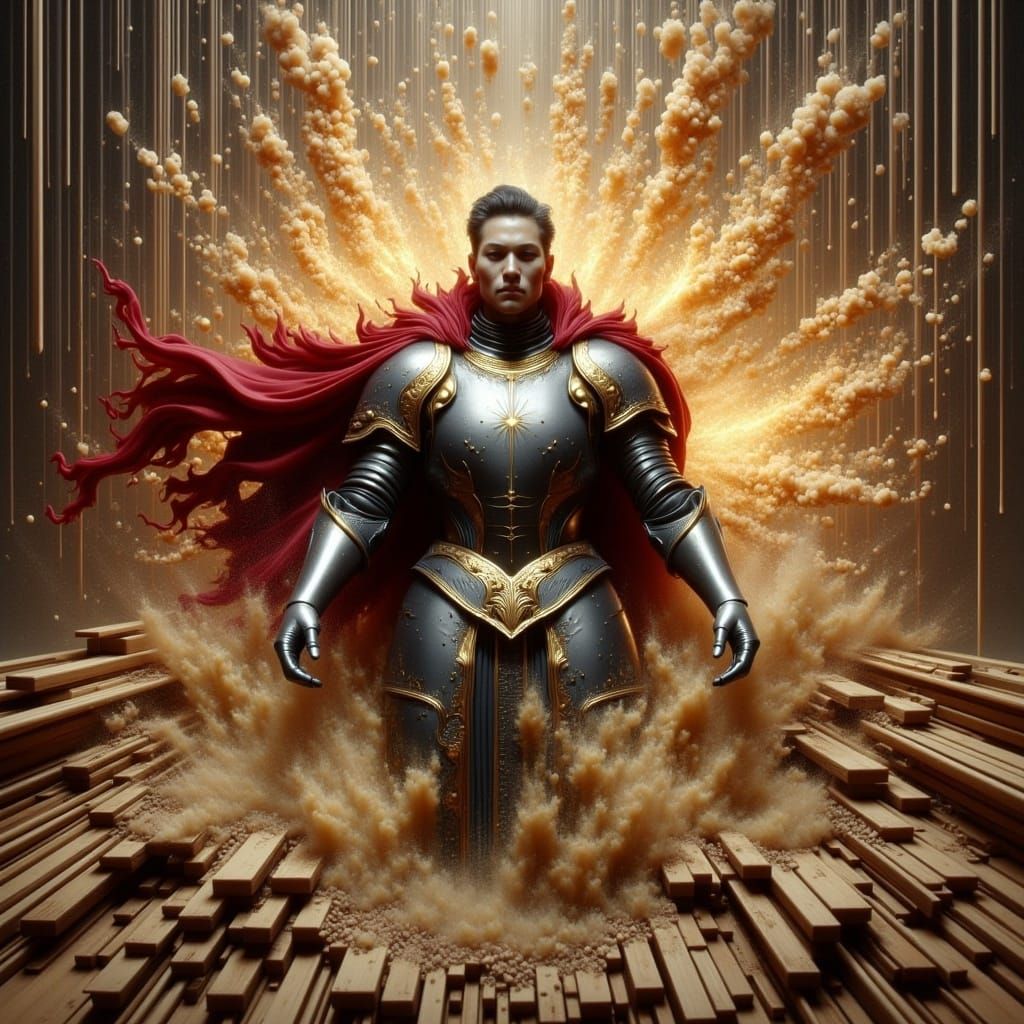 Knight Bursts Through Wood, Digital Art
