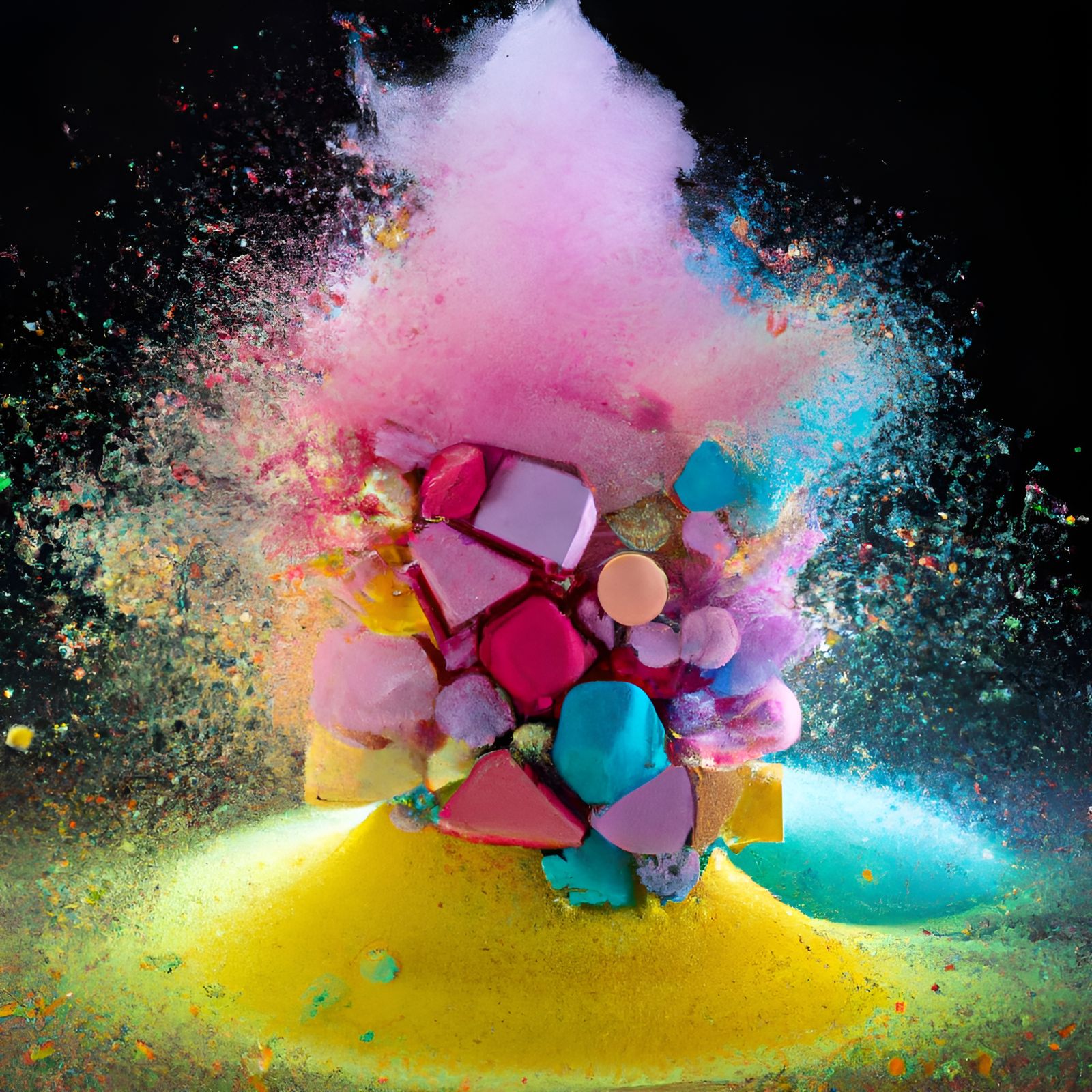Holi Powder Explosion with Vivid Geometric Forms