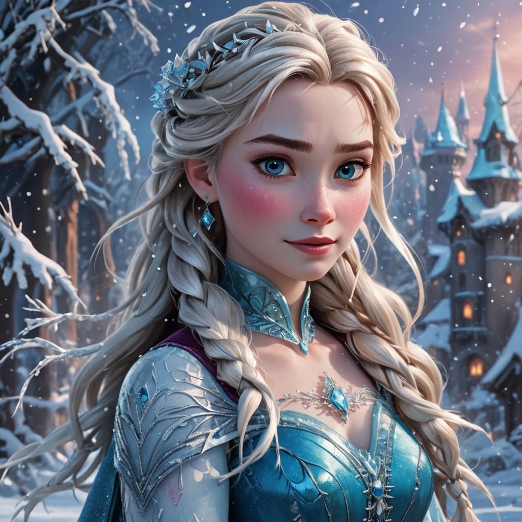 Elsa and Olaf Portrait in Hyperdetailed Style