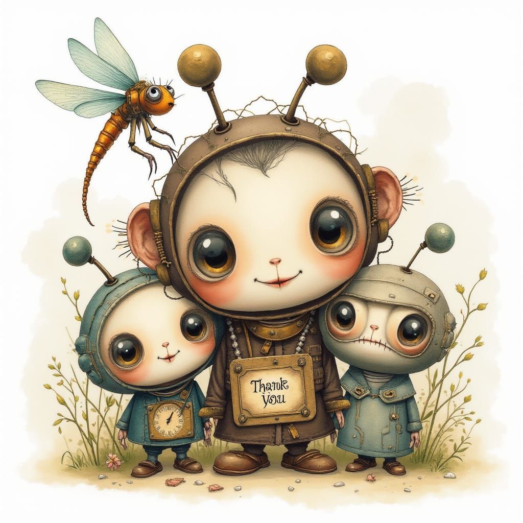 Steampunk Whimsy Creatures in Vintage Storybook Style