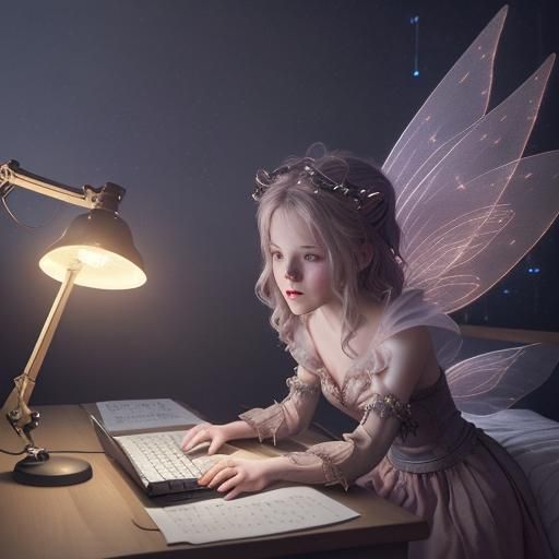 Cute Bedroom with Mic and Fairy Lights: Digital Painting