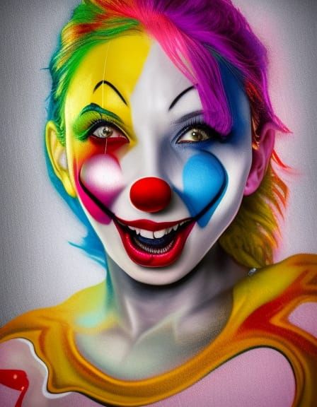 Hyperrealistic Clown Woman in Graffiti Art Style