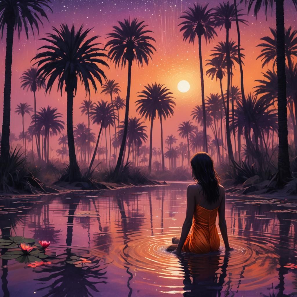 Desert Oasis: Woman Soaking Legs in Dreamy Light