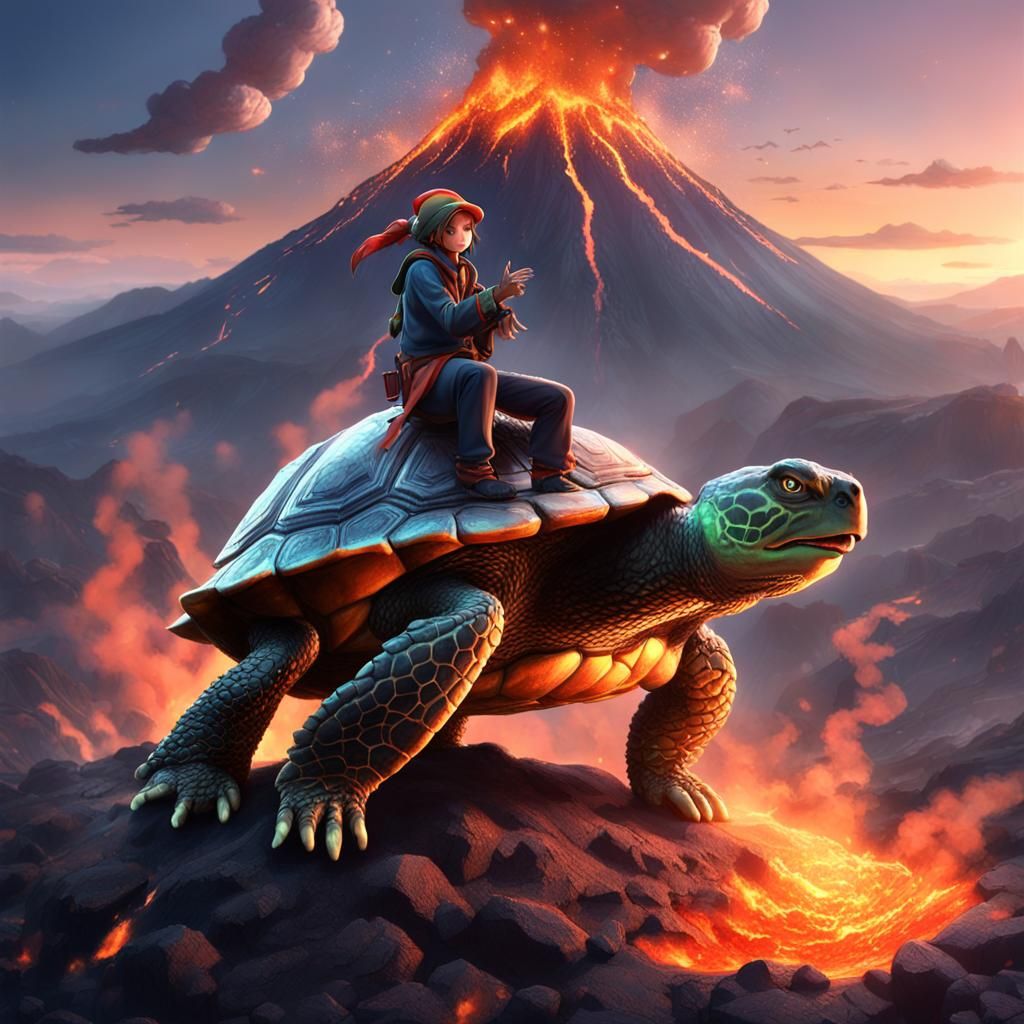 Anthropomorphic Turtle-Person Casting Spell: 3D Anime Art