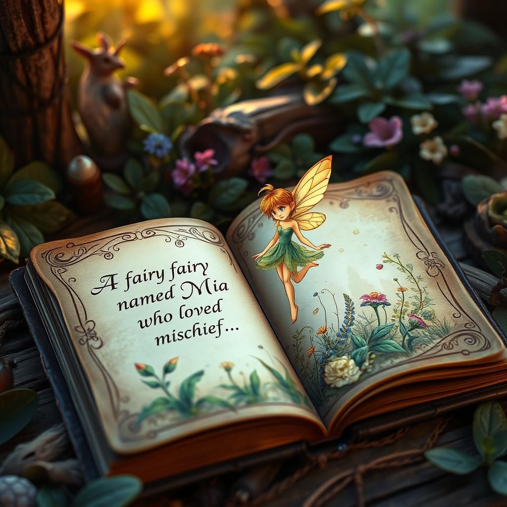 Mia the Fairy in a Storybook Illustration