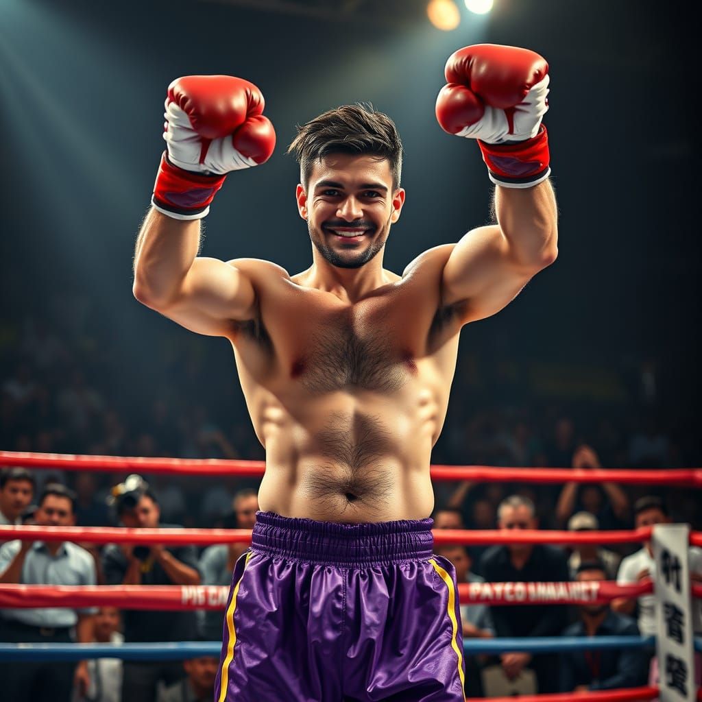 Victorious Boxer Celebrates in the Ring