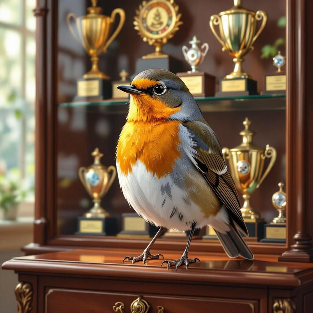 Elegant Robin Bird Displaying Trophies, Concept Art Style