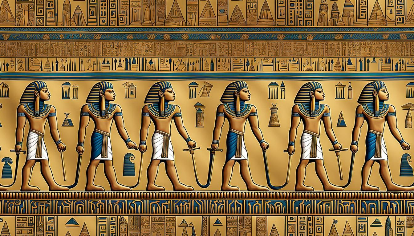 Seamless Pattern of Egyptian Pharaoh Figures in HDR