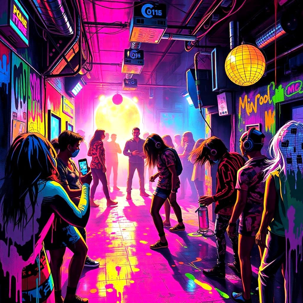 80's Disco Party in Graffiti Splash Art Style