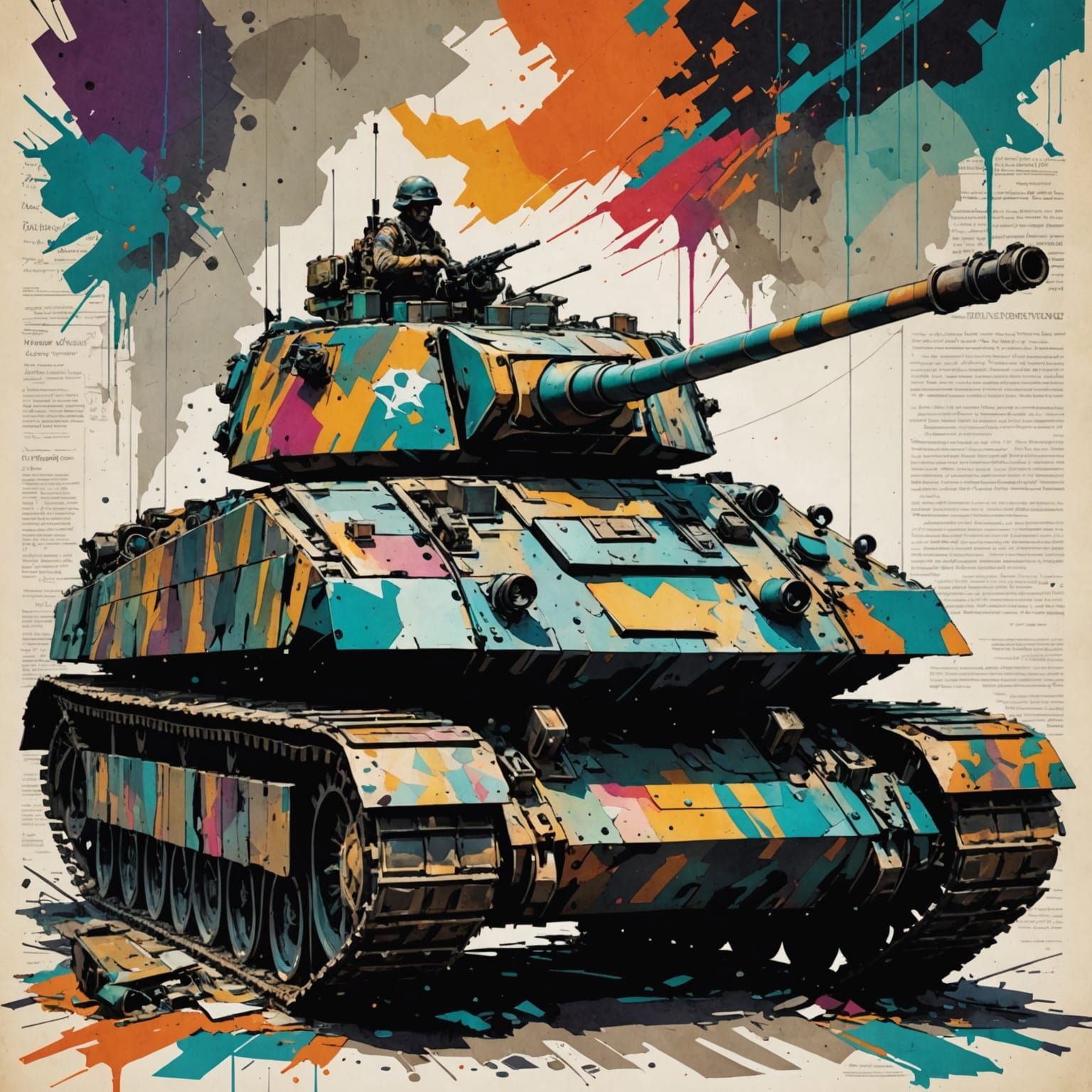 Tank Silhouette on Newspaper Cover Art