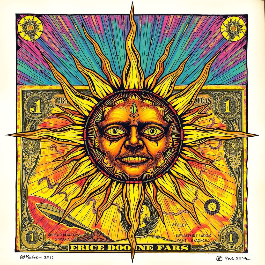 Sun-Inspired Currency in Neo-Expressionist Style