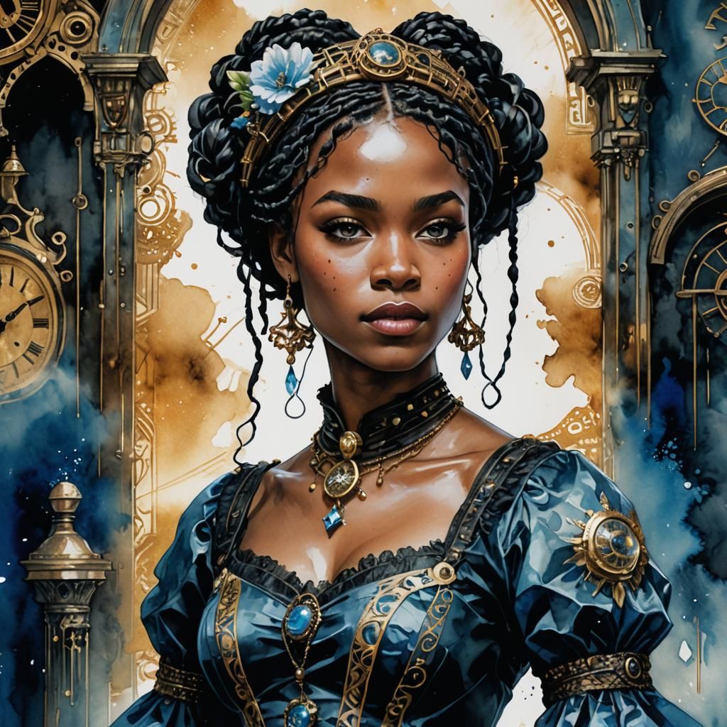 Steampunk Time Traveler: Watercolor Portrait of Woman