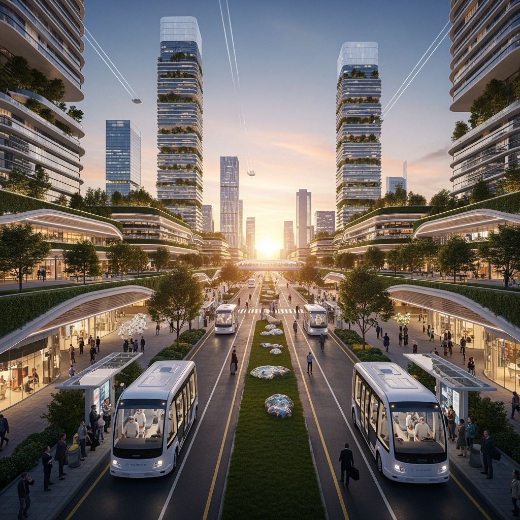 Utopian Metropolis: Futuristic Cityscape with Green Spaces