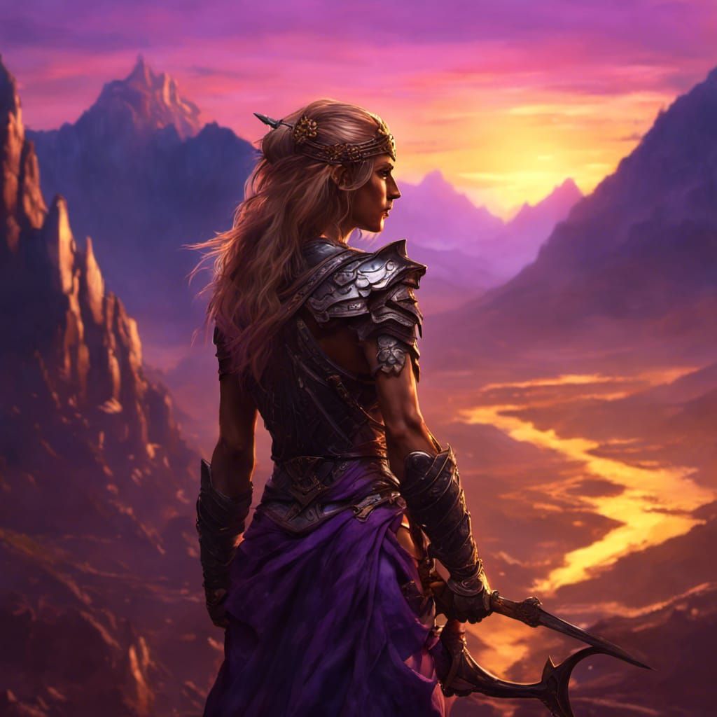 Warrior Princess at Sunset: Dark Fantasy Concept Art