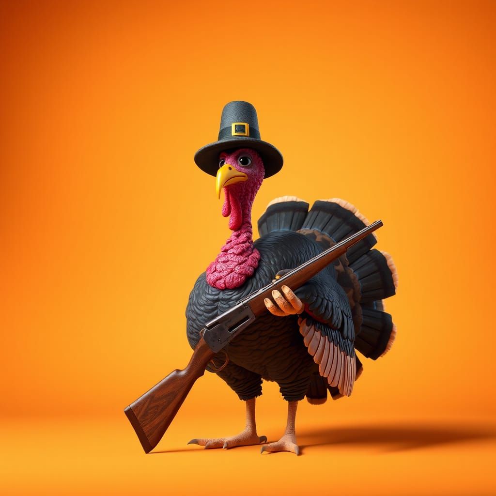 Pilgrim Turkey with Musket: 3D Digital Art