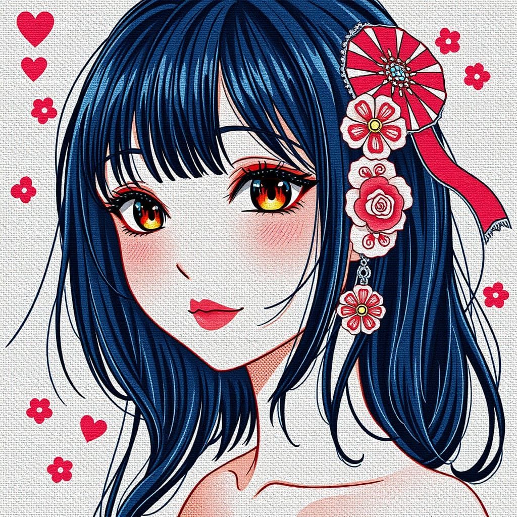 Anime Needlepoint Portrait of a Young Woman