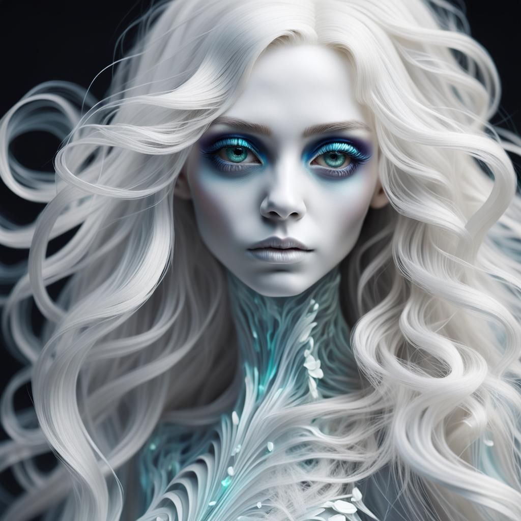 Ethereal White Ghost with Flowing Hair