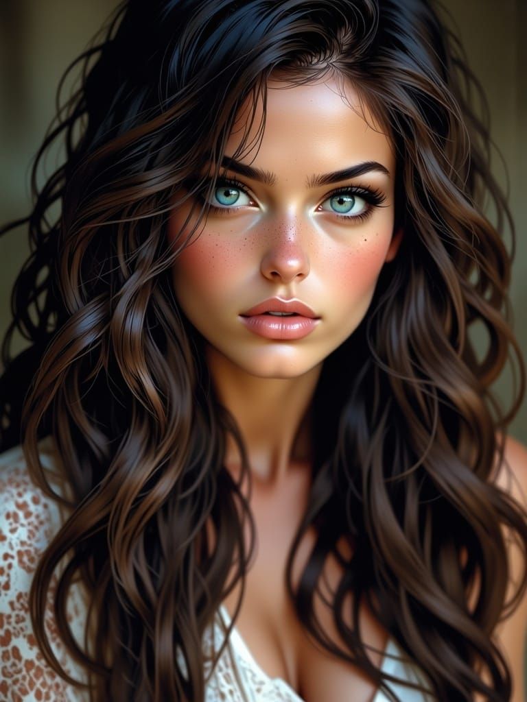 Elegant Portrait of a Brunette with Blue Eyes
