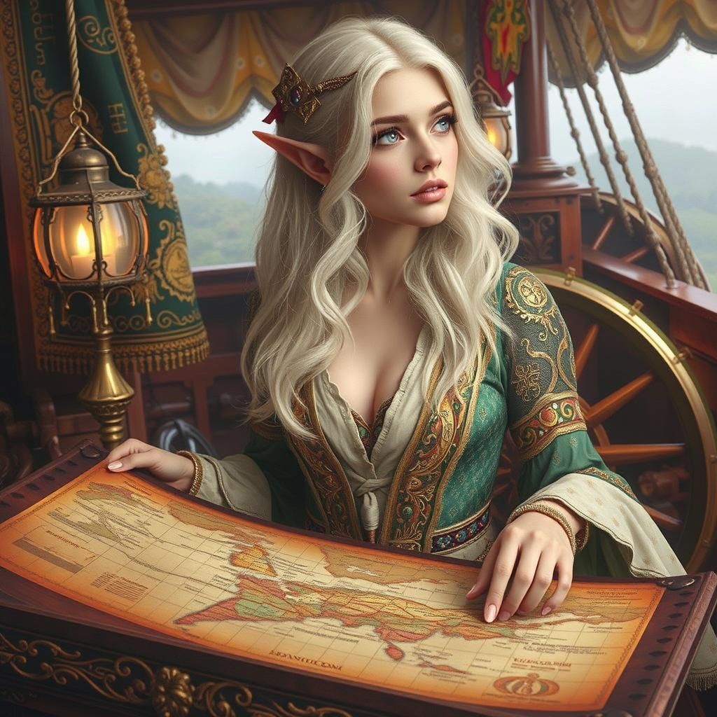 Elegant Elven Cartographer Creates Fantasy Map