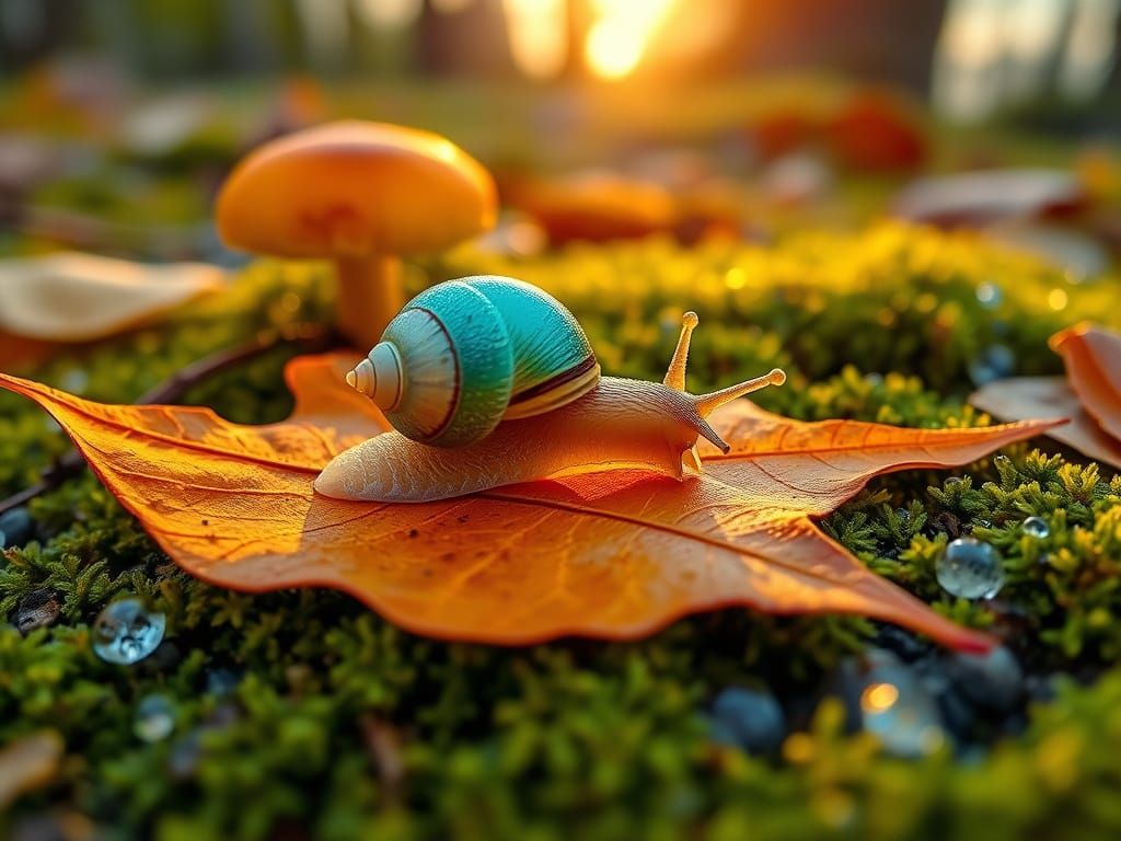 Iridescent Snail Glides Through Dawn: Macro Photograph