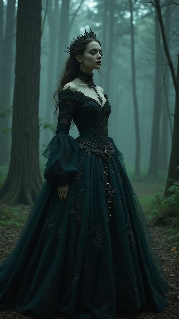 Gothic Princess in Mystical Forest with Ethereal Glow